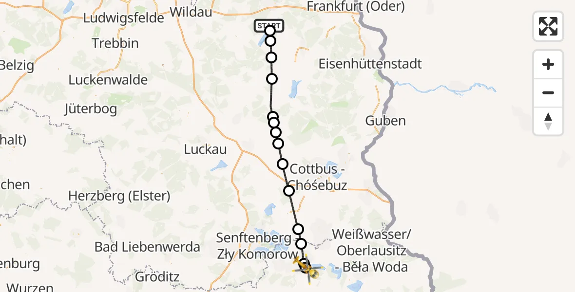 Flugroute Rettungshubschrauber Bad Saarow - Lausitzer Seenland Hospital, 28 August 2026, 09:14