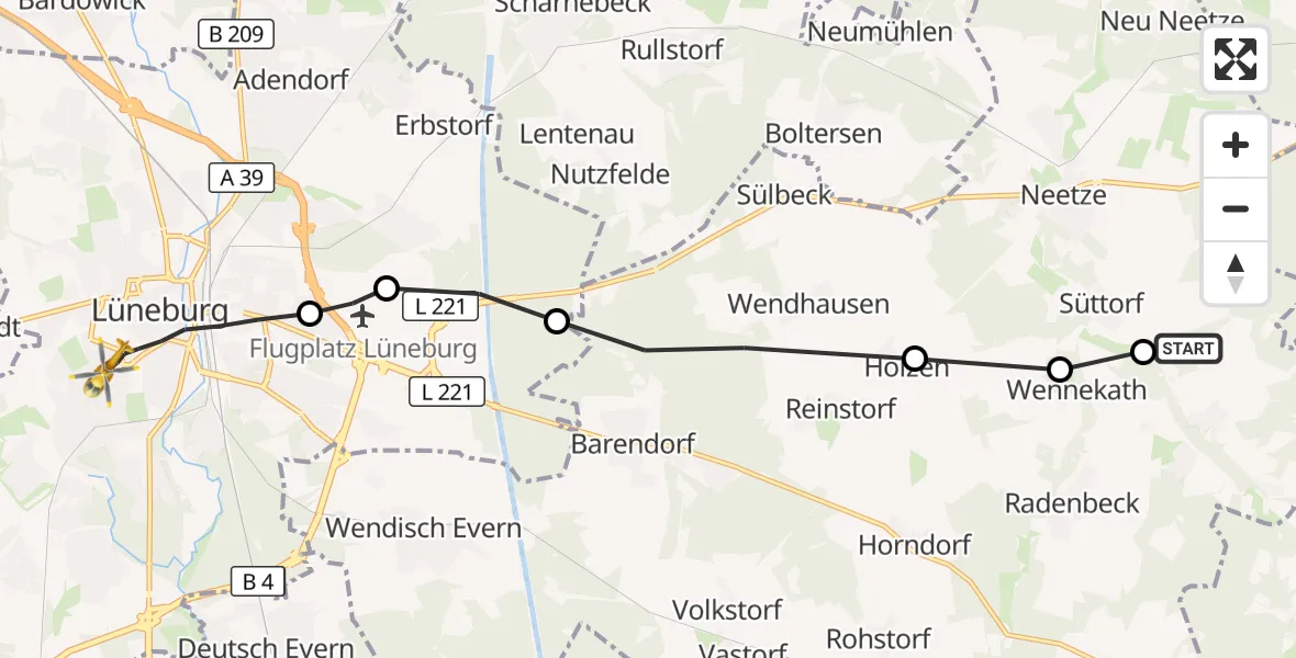 Flugroute Rettungshubschrauber Thomasburg - Lüneburg, 28 August 2026, 09:17