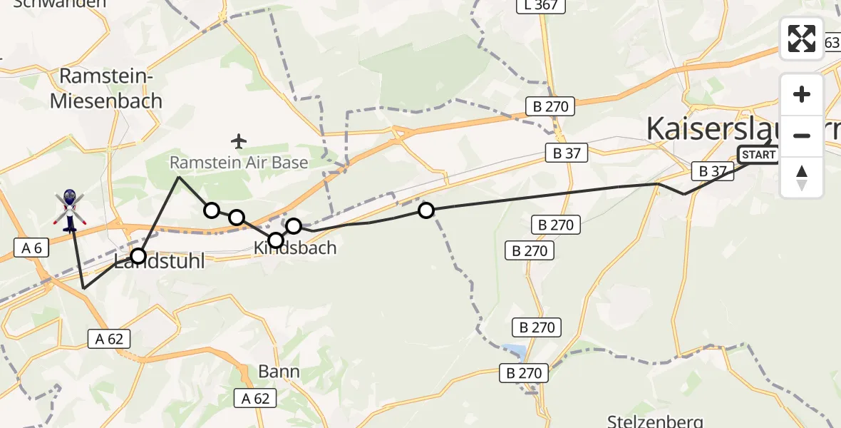 Flugroute Polizeihubschrauber Kaiserslautern - Ramstein-Miesenbach, 28 August 2026, 09:17