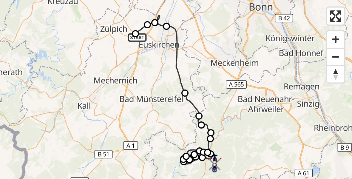 Flugroute Polizeihubschrauber Zülpich - Dümpelfeld, 28 August 2026, 09:22