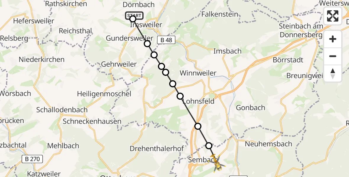 Flugroute Rettungshubschrauber Rockenhausen - Sembach, 28 August 2026, 09:25