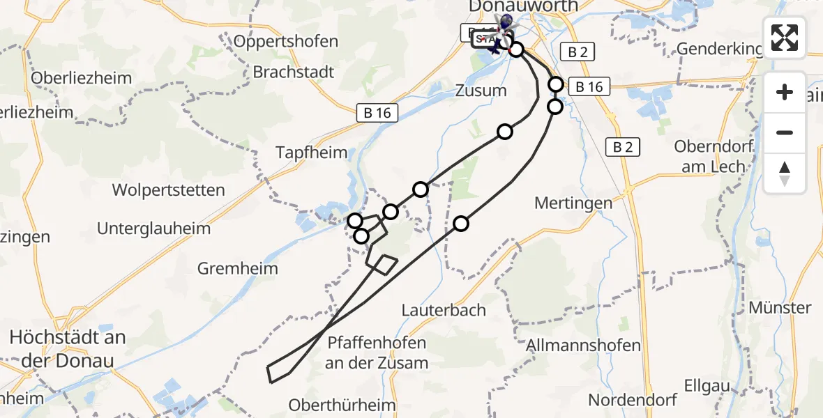 Flugroute Polizeihubschrauber Donauwörth Hubschrauberlandeplatz - Donauwörth Hubschrauberlandeplatz, 28 August 2026, 09:26