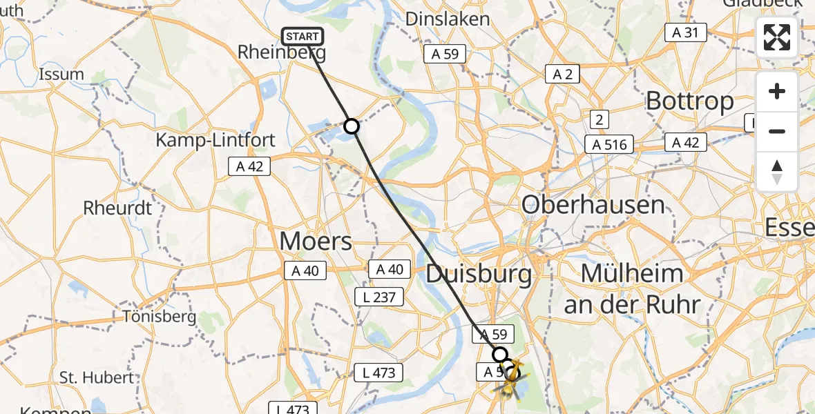 Flugroute Rettungshubschrauber Rheinberg - Duisburg Air Rescue Hubschrauberlandeplatz (Christoph 9), 28 August 2026, 09:28