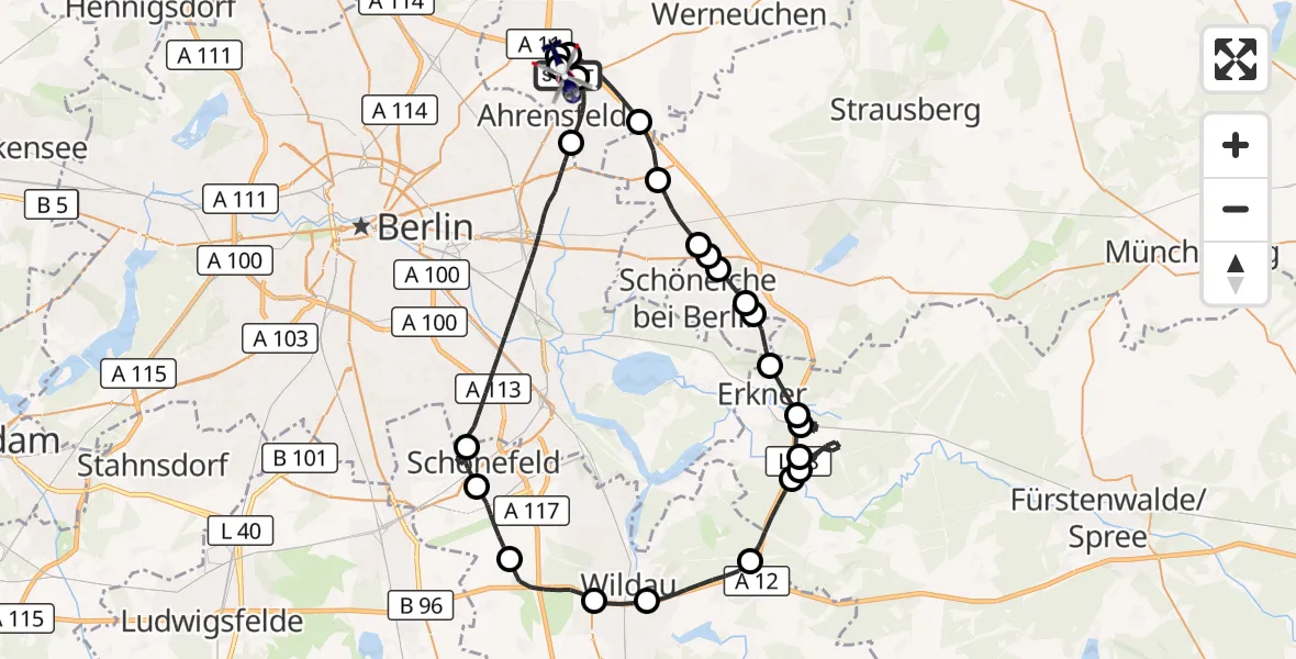 Flugroute Polizeihubschrauber Ahrensfelde Hubschrauberlandeplatz - Ahrensfelde Hubschrauberlandeplatz, 28 August 2026, 09:29