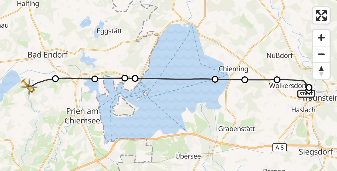 Flugroute Rettungshubschrauber Traunstein Hospital - Bad Endorf, 28 August 2026, 09:28