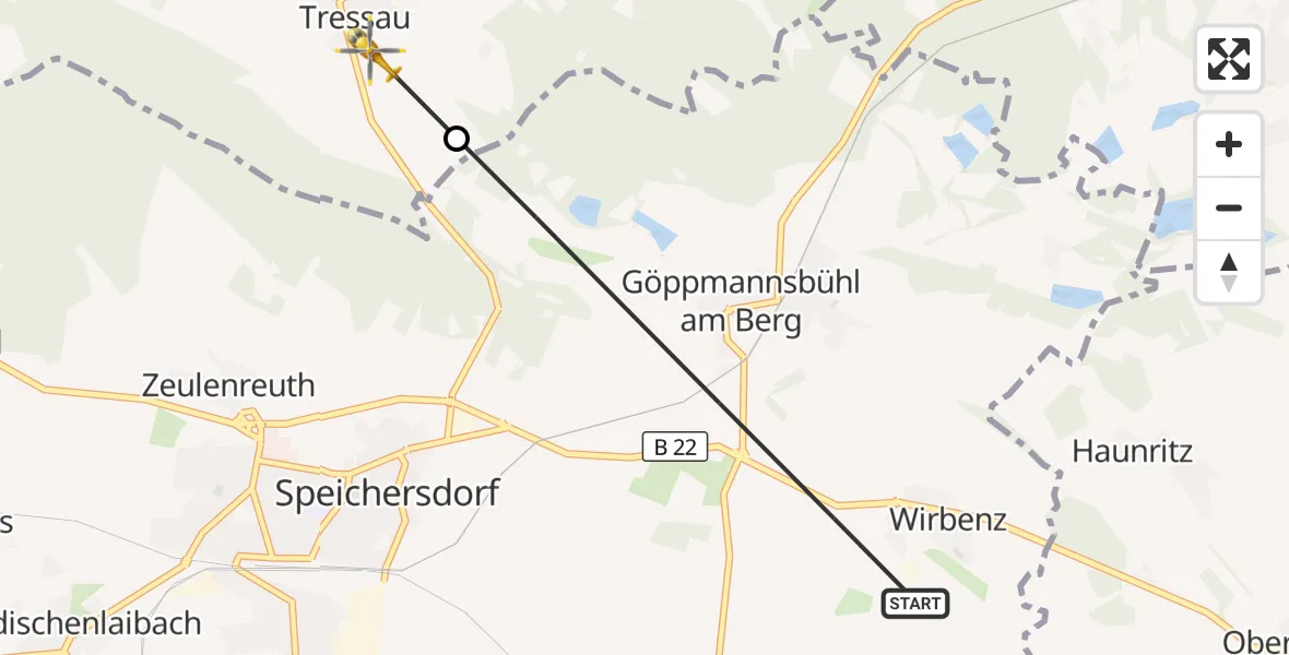 Flugroute Ambulanzhubschrauber Speichersdorf - Kirchenpingarten, 28 August 2026, 09:31