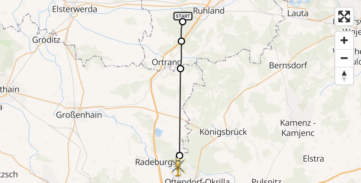 Flugroute Rettungshubschrauber Ruhland - Laußnitz, 28 August 2026, 09:32