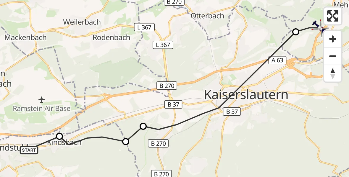 Flugroute Polizeihubschrauber Landstuhl - Mehlingen, 28 August 2026, 09:32