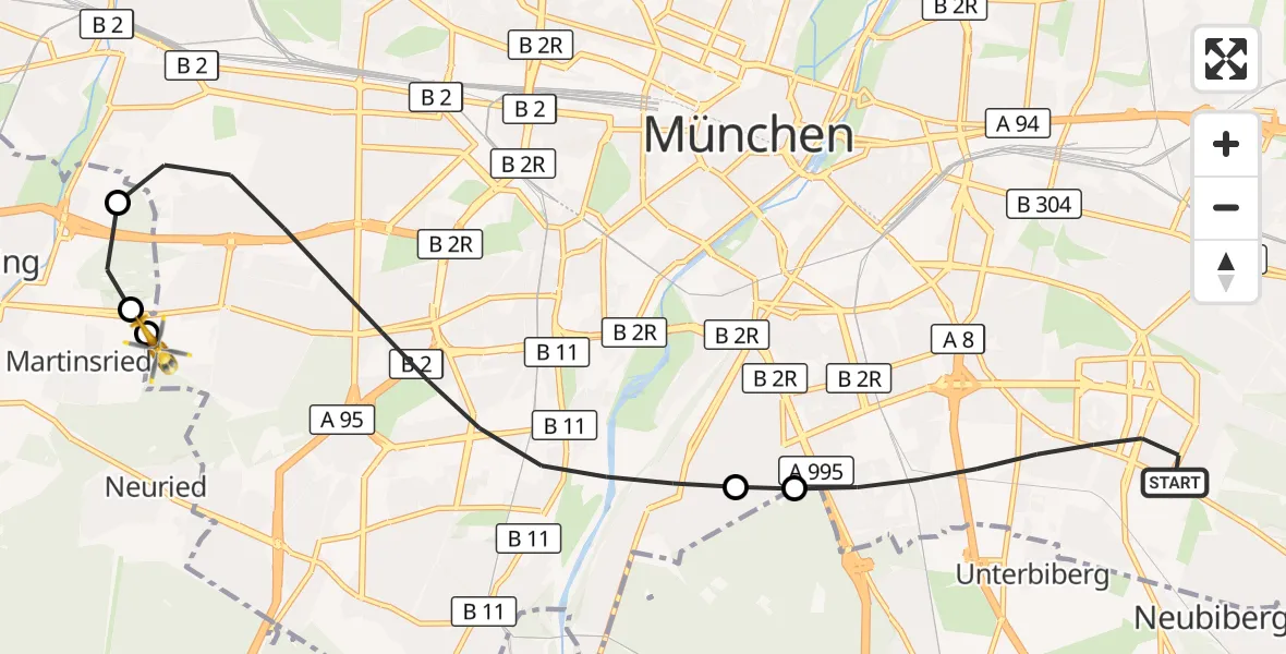 Flugroute Rettungshubschrauber München - DRF Air Rescue München Hubschrauberlandeplatz, 28 August 2026, 09:33