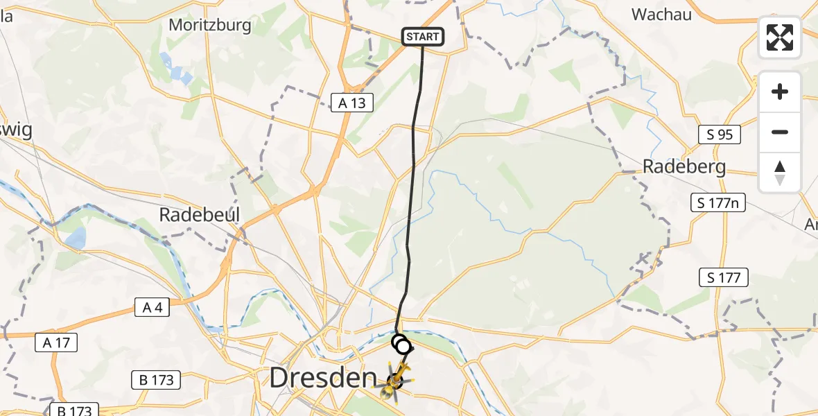 Flugroute Rettungshubschrauber Dresden - Dresden, 28 August 2026, 09:41