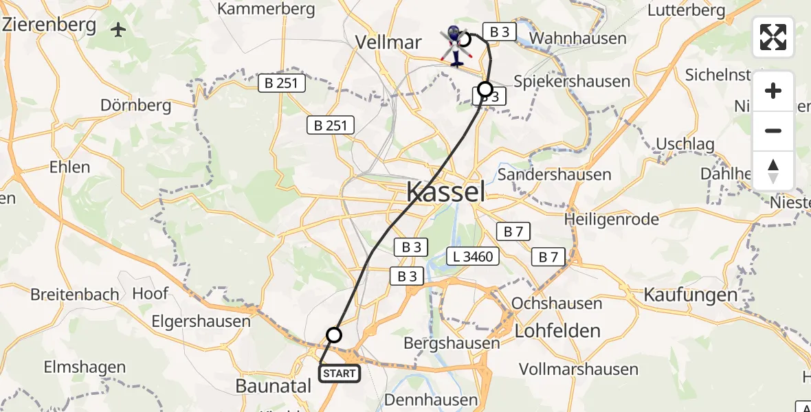 Flugroute Polizeihubschrauber Baunatal - Fuldatal Bundespolizei Hubschrauberlandeplatz, 28 August 2026, 09:42