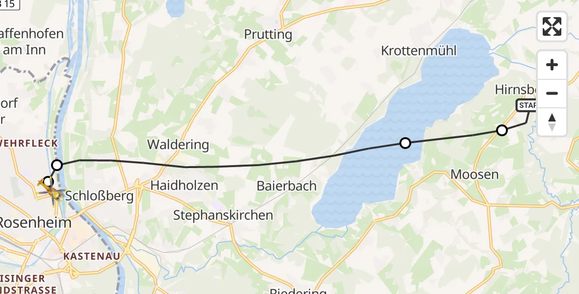 Flugroute Rettungshubschrauber Bad Endorf - RoMed Hospital Rosenheim, 28 August 2026, 09:48