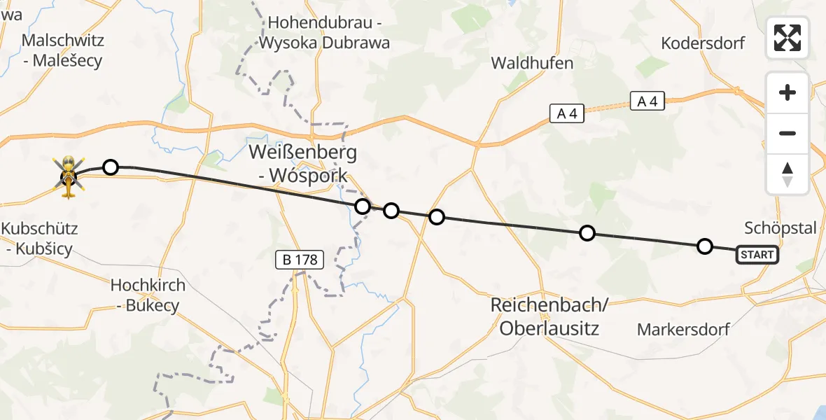 Flugroute Rettungshubschrauber Schöpstal - Bautzen Flugplatz, 28 August 2026, 09:50