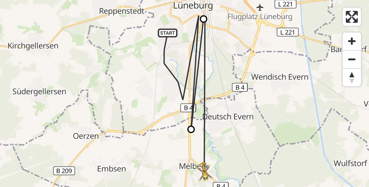 Flugroute Rettungshubschrauber Lüneburg - Melbeck, 28 August 2026, 09:52