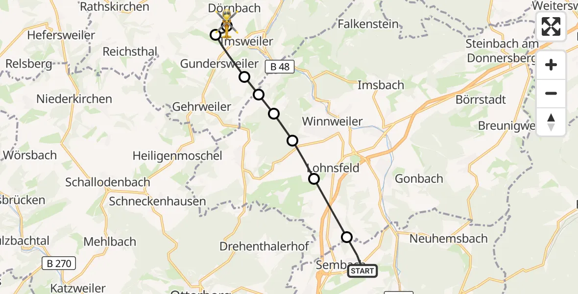 Flugroute Rettungshubschrauber Sembach - Rockenhausen, 28 August 2026, 09:54