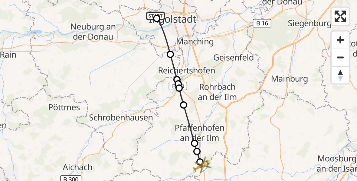 Flugroute Rettungshubschrauber Ingolstadt Hospital - Reichertshausen, 28 August 2026, 09:56