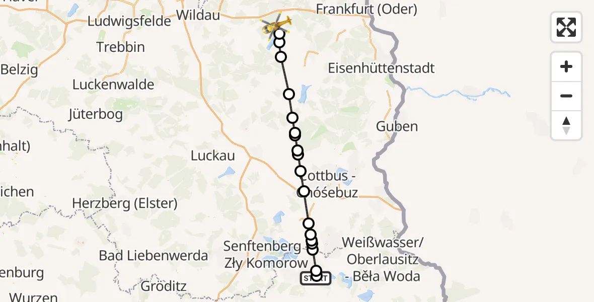 Flugroute Rettungshubschrauber Lausitzer Seenland Hospital - Bad Saarow Hospital Hubschrauberlandeplatz, 28 August 2026, 09:58