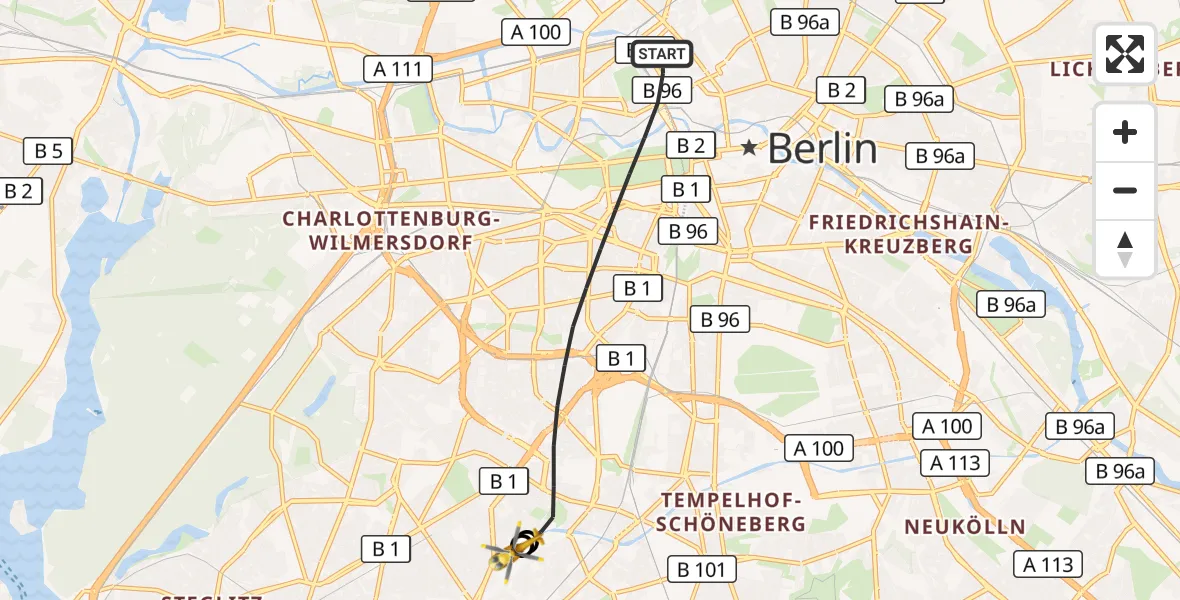 Flugroute Rettungshubschrauber Berlin - Charité Clinic Benjamin Franklin Campus, 28 August 2026, 10:00