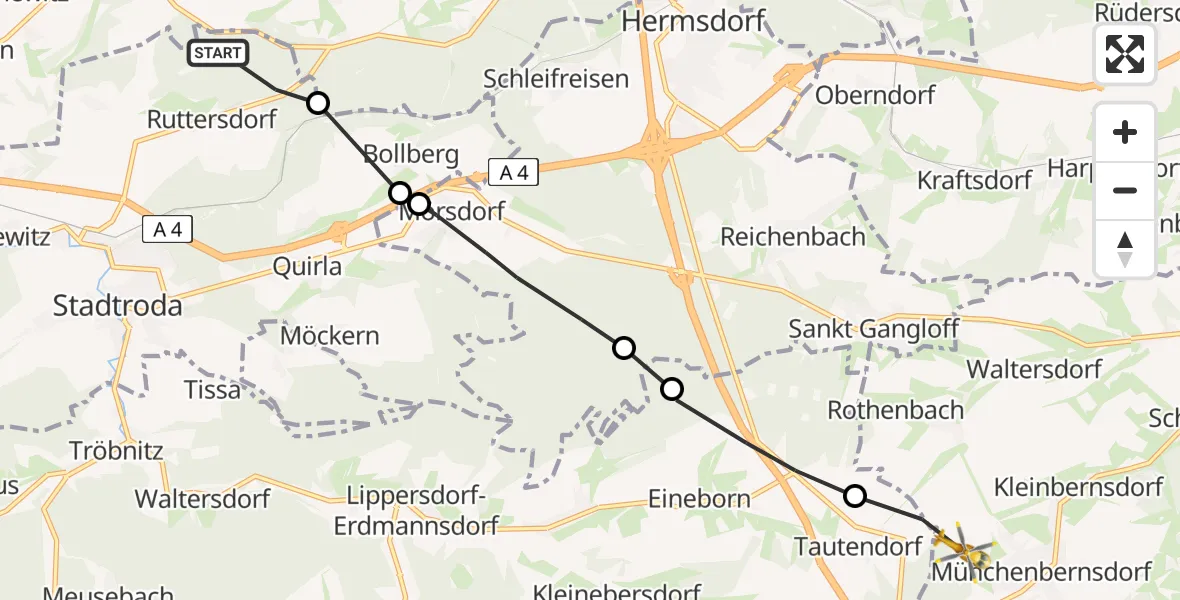 Flugroute Rettungshubschrauber Ruttersdorf-Lotschen - Münchenbernsdorf, 28 August 2026, 10:03