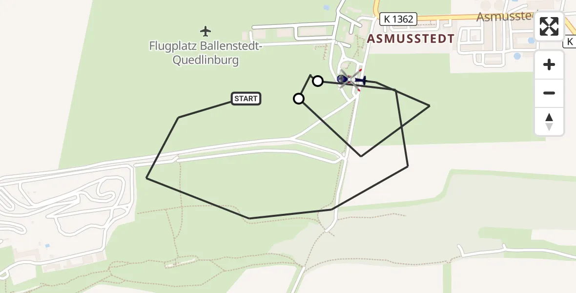 Flugroute Polizeihubschrauber Ballenstedt - Ballenstedt, 28 August 2026, 10:08