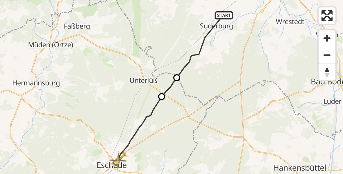 Flugroute Rettungshubschrauber Suderburg - Eschede, 28 August 2026, 10:09