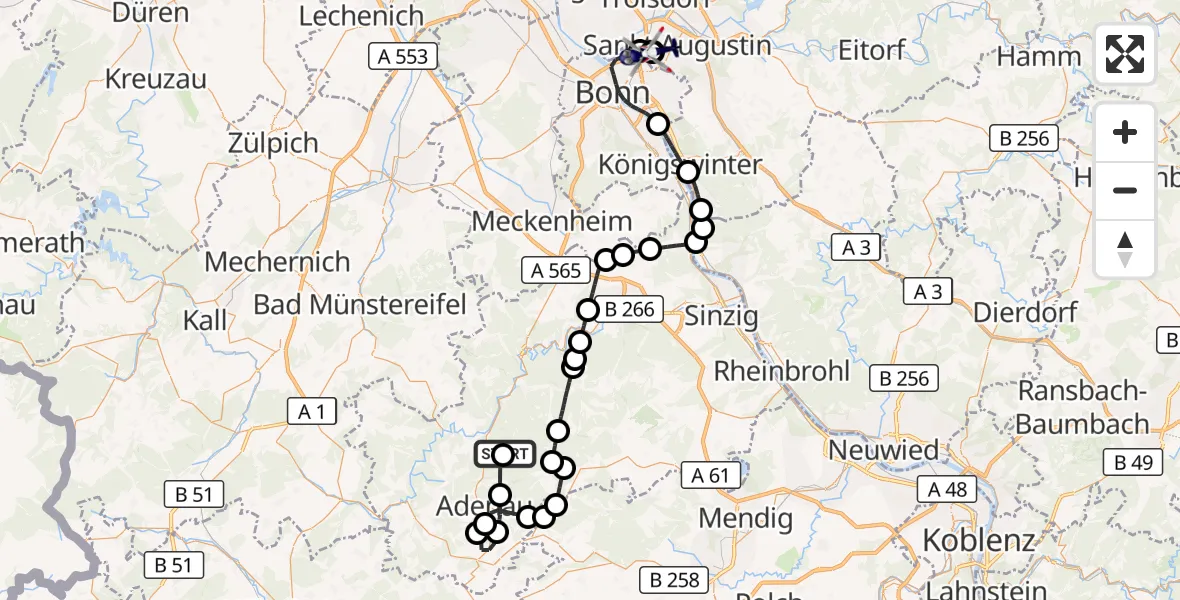 Flugroute Polizeihubschrauber Dümpelfeld - Sankt Augustin, 28 August 2026, 10:13