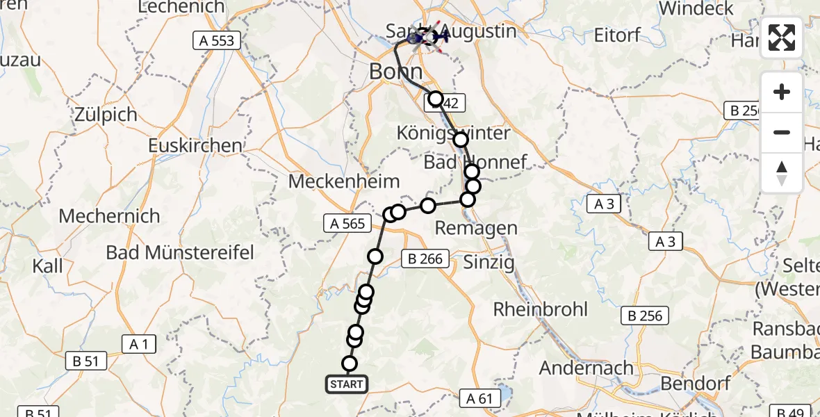 Flugroute Polizeihubschrauber Kaltenborn - Sankt Augustin, 28 August 2026, 10:24