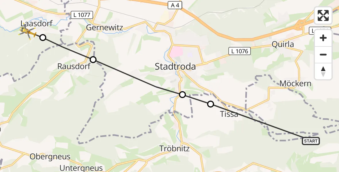 Flugroute Rettungshubschrauber Lippersdorf-Erdmannsdorf - Laasdorf, 28 August 2026, 10:24