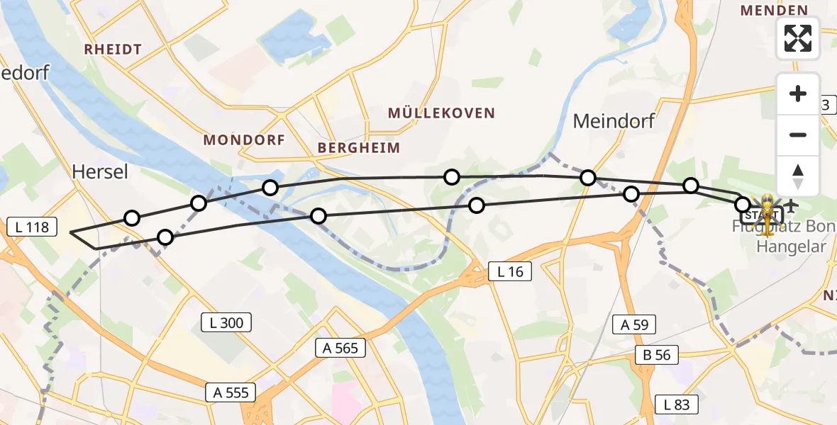 Flugroute Rettungshubschrauber Bonn-Hangelar Flugplatz - Bonn-Hangelar Flugplatz, 28 August 2026, 10:33