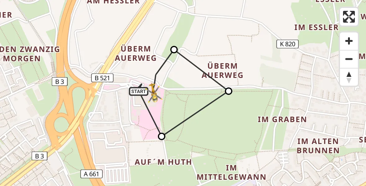 Flugroute Rettungshubschrauber Frankfurt am Main Accident Hospital Roof - Frankfurt am Main Accident Hospital Roof Helipad (CHX2), 28 August 2026, 10:37
