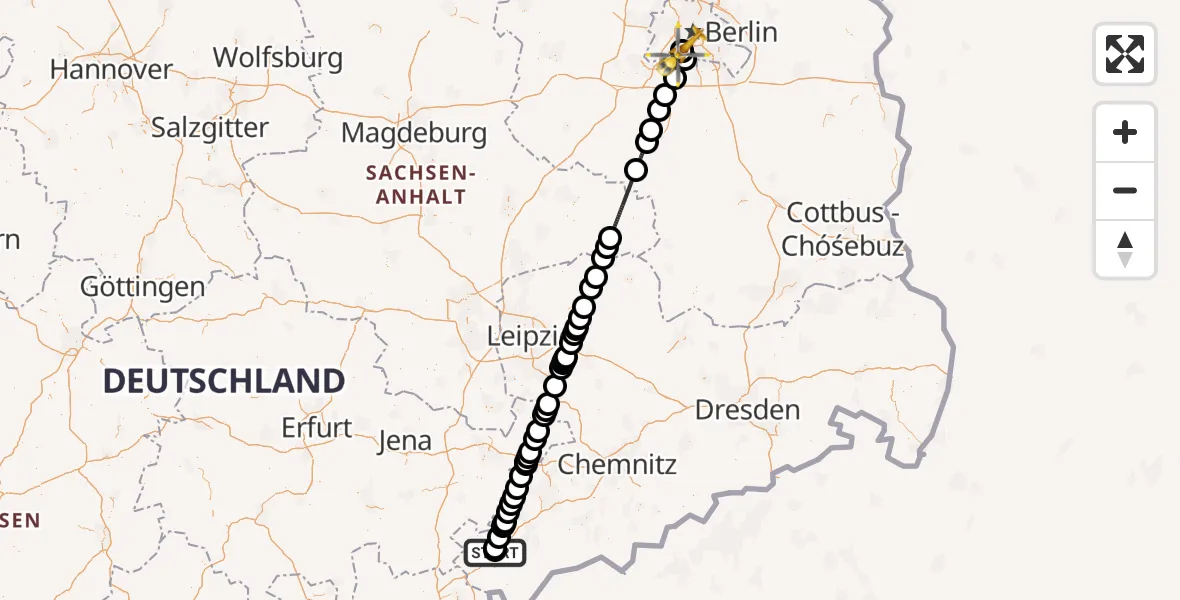 Flugroute Rettungshubschrauber Helios Clinic Plauen - Charité Clinic Benjamin Franklin Campus, 28 August 2026, 10:52