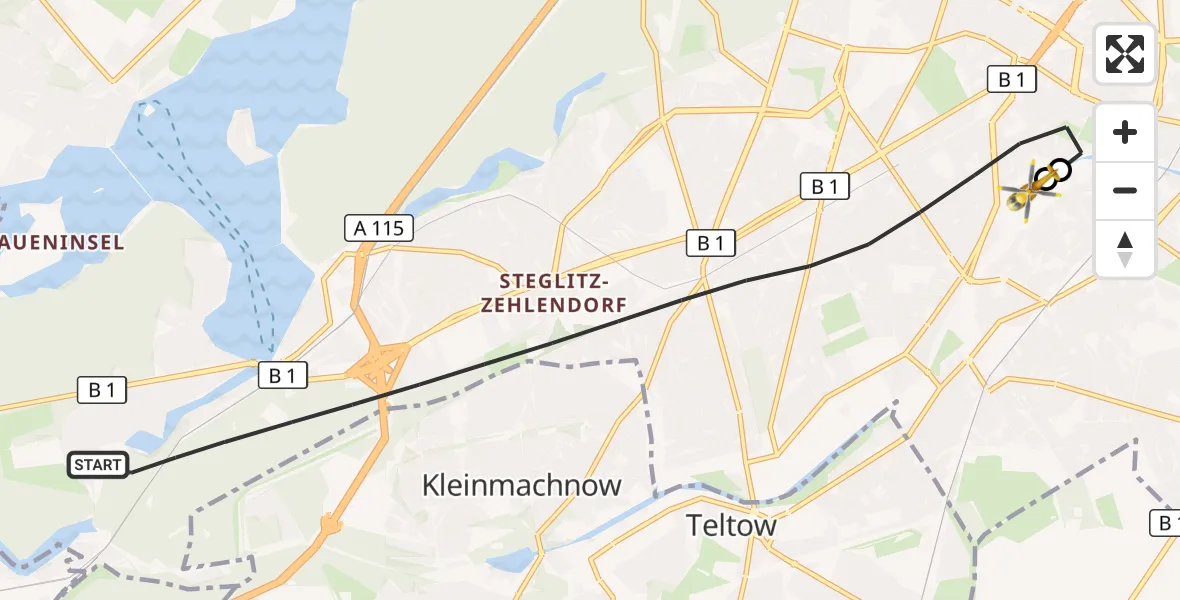 Flugroute Rettungshubschrauber Berlin - Charité Clinic Benjamin Franklin Campus, 28 August 2026, 11:08