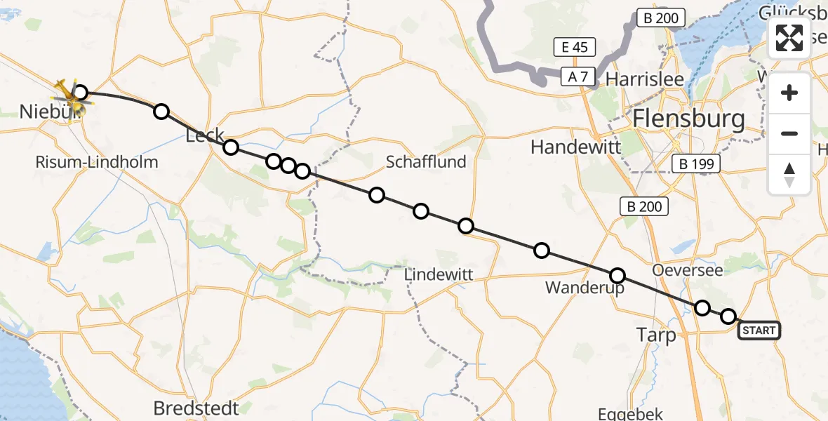 Flugroute Ambulanzhubschrauber Havetoft - Niebüll, 28 August 2026, 11:08