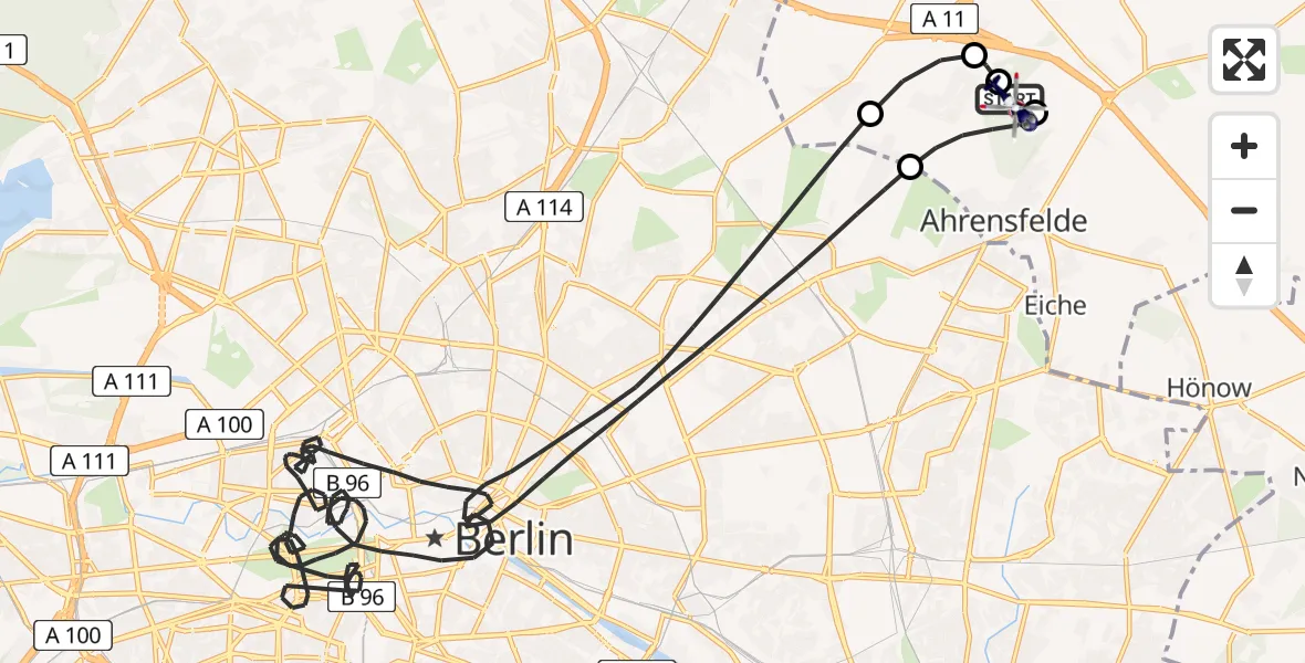 Flugroute Polizeihubschrauber Ahrensfelde Hubschrauberlandeplatz - Ahrensfelde Hubschrauberlandeplatz, 28 August 2026, 11:15