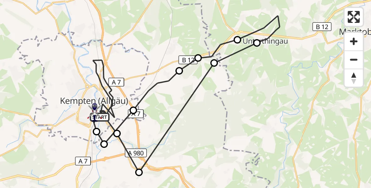 Flugroute Polizeihubschrauber Kempten (Allgäu) - Kempten (Allgäu), 28 August 2026, 11:21