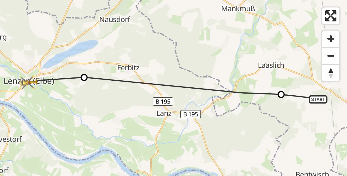 Flugroute Rettungshubschrauber Perleberg - Lenzen (Elbe), 28 August 2026, 11:22
