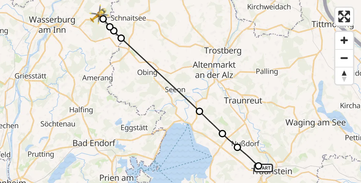Flugroute Rettungshubschrauber Traunstein Hospital - Babensham, 28 August 2026, 11:26