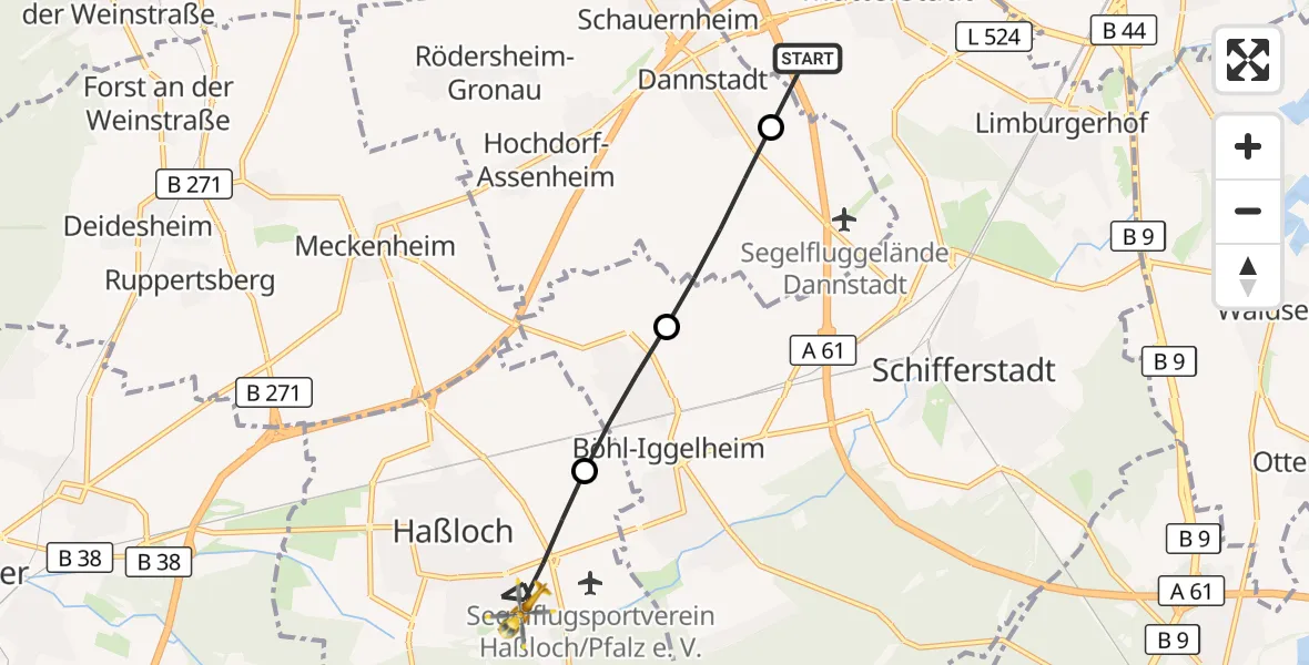 Flugroute Rettungshubschrauber Mutterstadt - Haßloch, 28 August 2026, 11:34