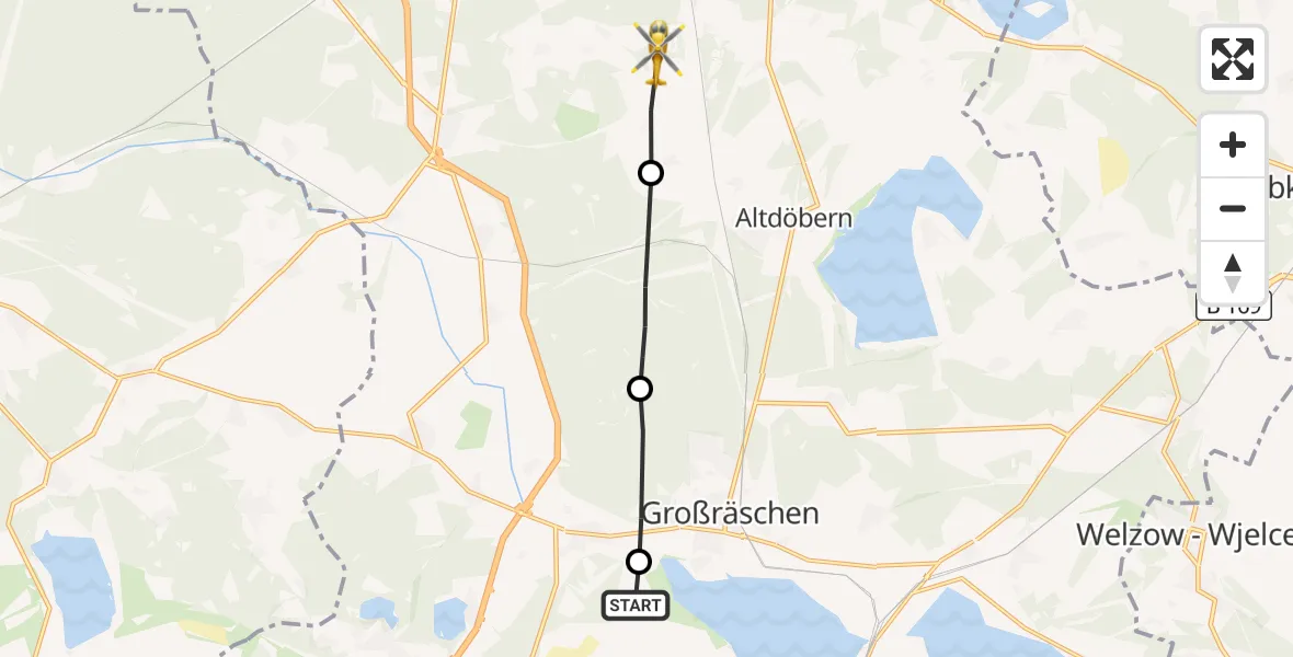Flugroute Rettungshubschrauber Senftenberg - Luckaitztal, 28 August 2026, 11:38