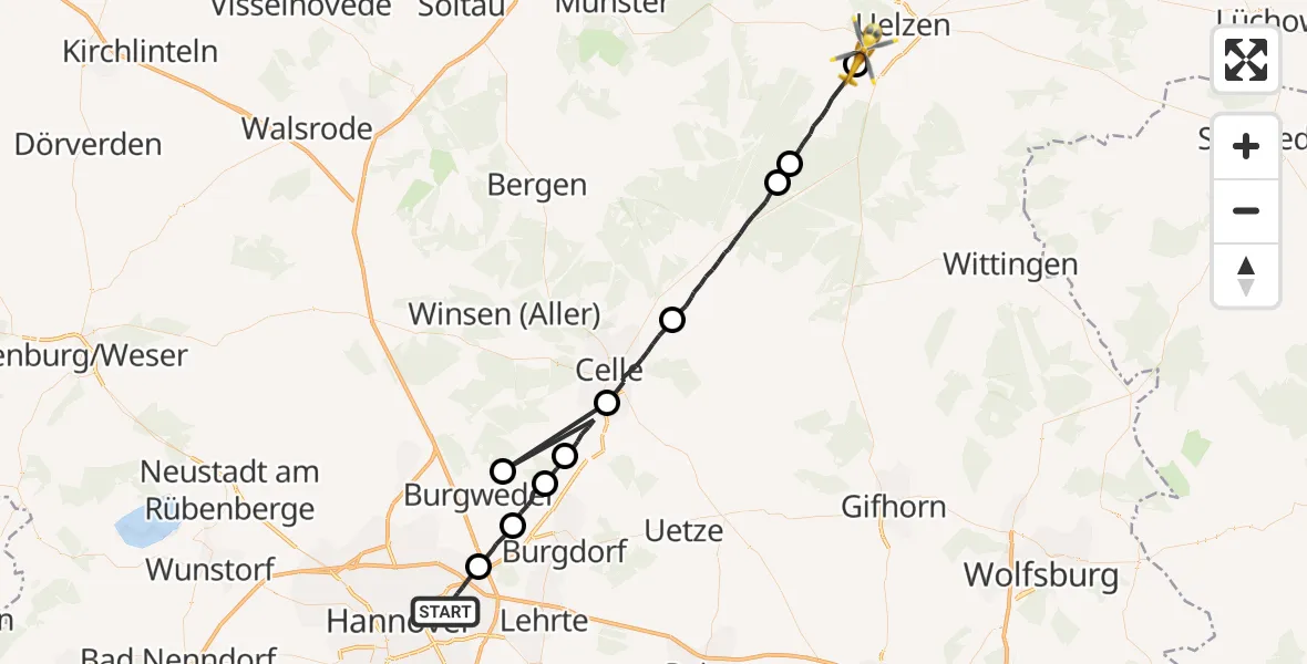 Flugroute Rettungshubschrauber Hannover - Uelzen, 28 August 2026, 11:45