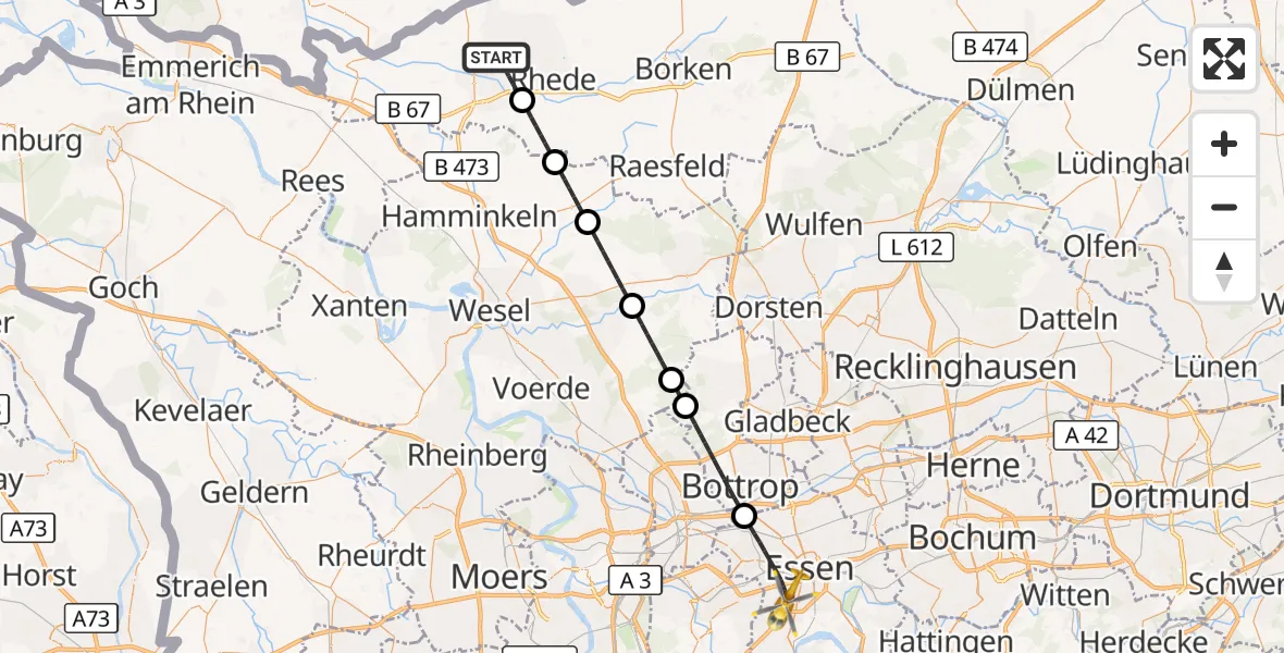 Flugroute Rettungshubschrauber Bocholt - Essen, 28 August 2026, 11:52