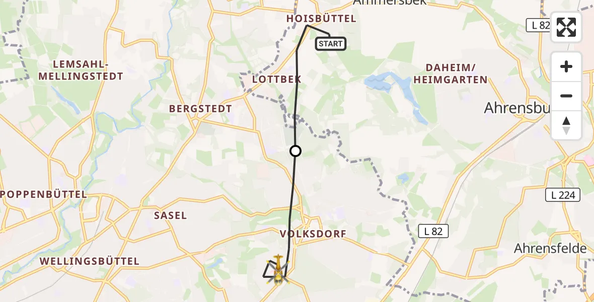 Flugroute Ambulanzhubschrauber Ammersbek - Hamburg, 28 August 2026, 12:07