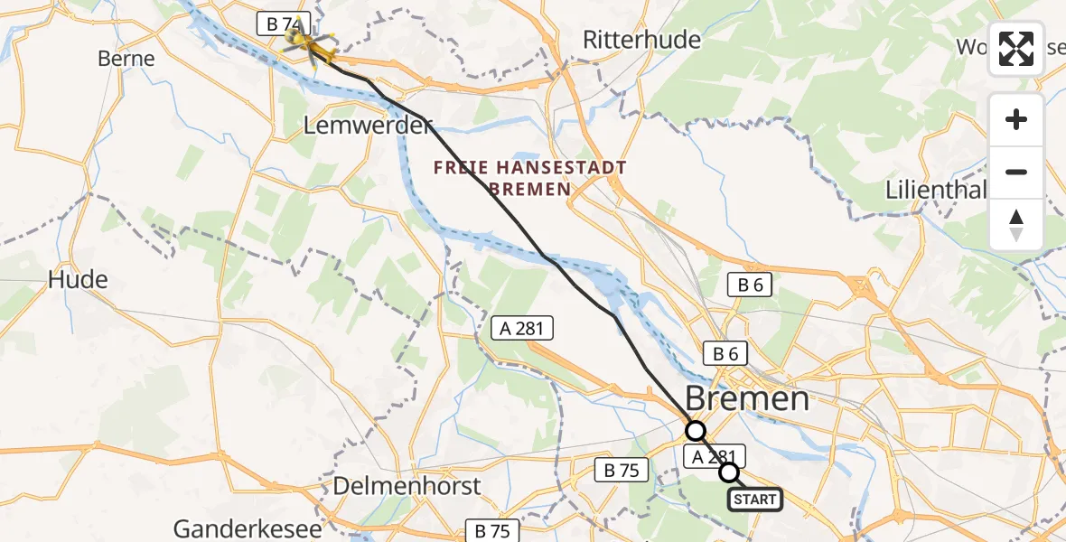 Flugroute Rettungshubschrauber Bremen - Bremen, 28 August 2026, 12:08