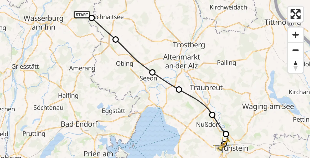 Flugroute Rettungshubschrauber Babensham - Traunstein Hospital, 28 August 2026, 12:18