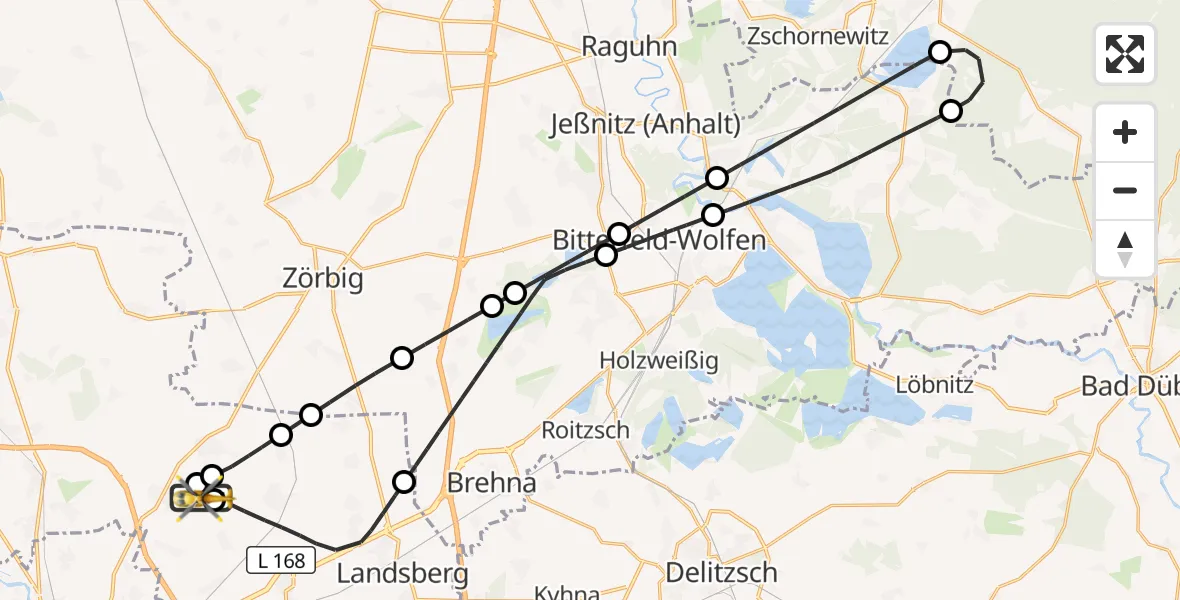 Flugroute Rettungshubschrauber Halle-Oppin Flugplatz - Halle-Oppin Flugplatz, 28 August 2026, 12:37
