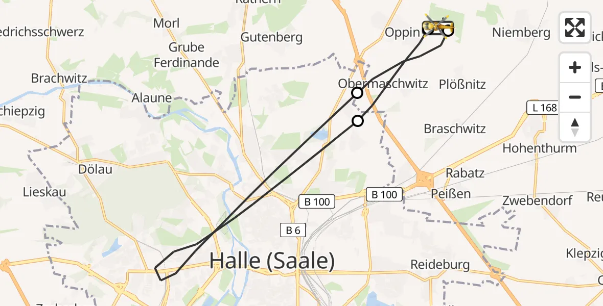 Flugroute Rettungshubschrauber Halle-Oppin Flugplatz - Halle-Oppin Flugplatz, 28 August 2026, 12:50