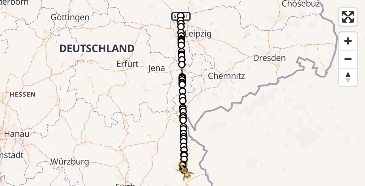 Flugroute Ambulanzhubschrauber Halle-Oppin Flugplatz - Weiden in der Oberpfalz Flugplatz, 28 August 2026, 12:53
