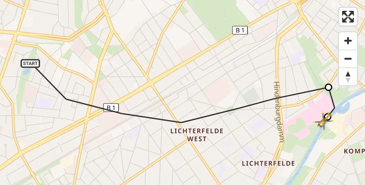 Flugroute Rettungshubschrauber Berlin - Charité Clinic Benjamin Franklin Campus, 28 August 2026, 12:55