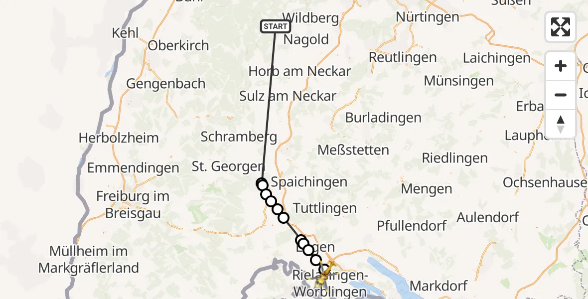 Flugroute Ambulanzhubschrauber Altensteig - Singen (Hohentwiel), 28 August 2026, 13:09