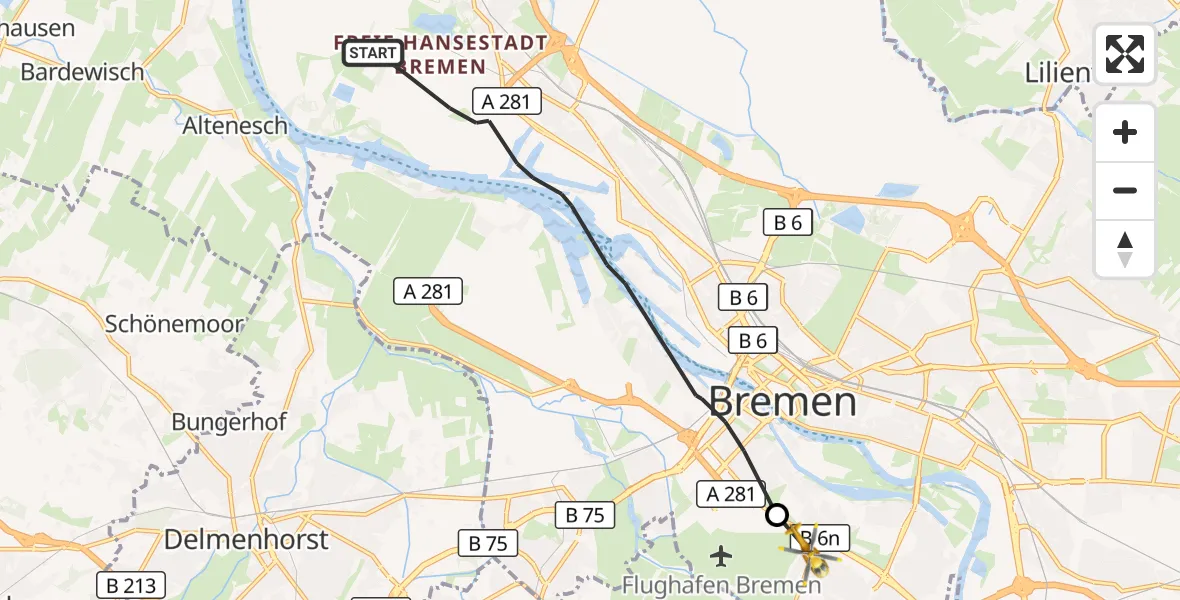 Flugroute Rettungshubschrauber Bremen - Bremen, 28 August 2026, 13:26